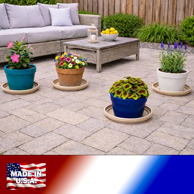 10 Inch Plant Pot Tray USA Made – Durable Plastic Flower Pot Saucer – Plant Water Catcher for Indoor Outdoor Garden (6, Desert Sand)