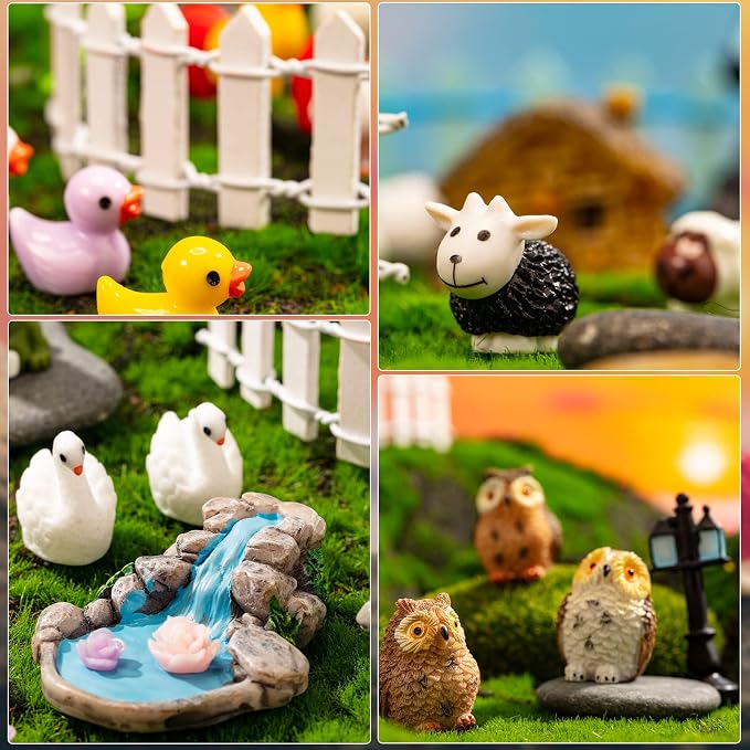 Tuanse 248 Pcs Garden Miniature Accessories, Garden Kit, Animals, Resin Miniature Figurines House Accessories Micro Landscape Ornaments for DIY Kit Plant Decoration House Decor