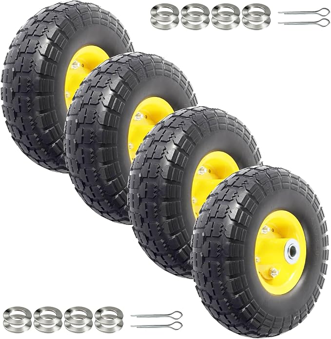 AR-PRO (4-Pack) 4.10/3.50-4" Flat Free Tire and Wheel - 10 Inch Solid Rubber Tires with 5/8" Bearings, 2.2" Offset Hub - Compatible with Garden Wagon Carts,Hand Truck,Wheelbarrow,Dolly,Utility Cart