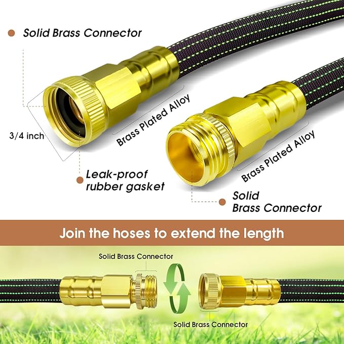 10FT Lightweight Garden Hose,Flexible Water Hose,Kink-Free,Leak-Proof,All-Weather 3/4 in. Lead-in Hose for RV,Boat,Car Wash,Garden,Yard,Camper,Outdoor (Green-Black, 10 Feet)