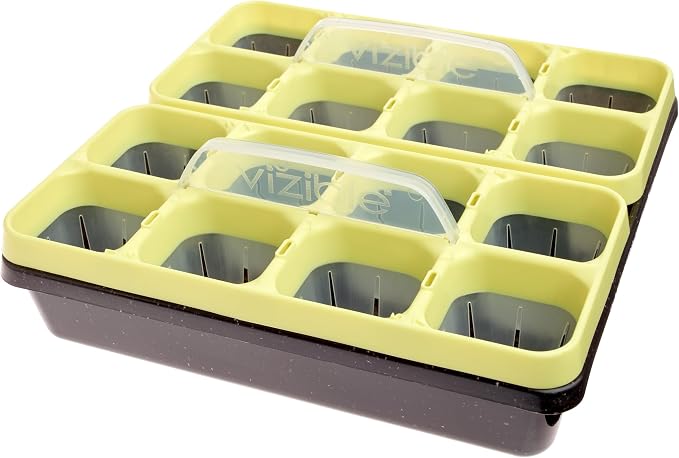 Vizible 16-Cell Seed Starting Tray Caddy | Reuseable Clear Cell Design | Perfect for Vegetables Including Tomatoes and Peppers, Flowers and Herbs (Cosmos Yellow)