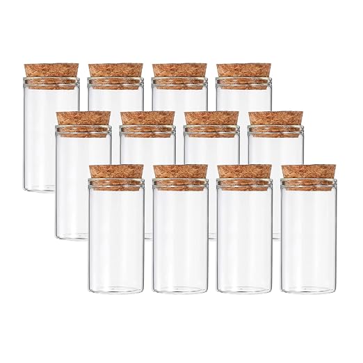 PATIKIL 25ml Test Tubes, 12pcs 2.36x1.18 Glass Clear Flat Bottom Test Tube Containers with Cork Stopper for Bead Party Candy Bath Salt Storage Scientific Experiment Plant Propagation