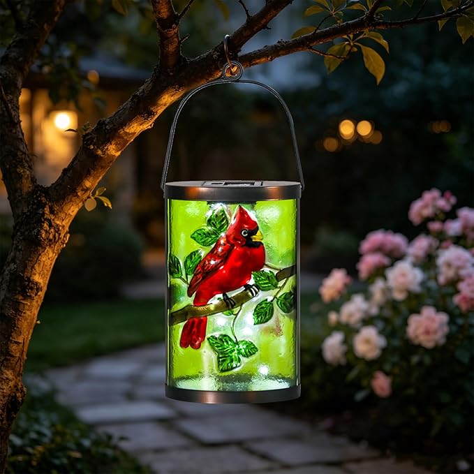 Hanging Solar Lantern Outdoor Decorative Waterproof LED Solar Cardinal Lights Tabletop Lamp for Outdoor Patio Garden