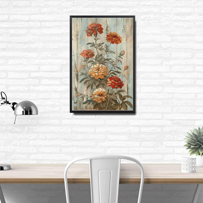 Metal Sign Tin Sign Vintage Wall Art Rustic Symbol Marigolds Tin Sign for Easy Installation Weather Resistant Design and Vintage Charm Sign Garden Outside for Club 6×8 Inches with Metal Frame
