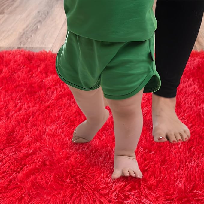 Soft Shag Rugs for Bedroom, Fluffy Washable 4x6 Red | Upgrade Non-slip, 4 x 6 Shaggy Rugs for Living Room Christmas, High Pile Fuzzy Plush Carpet Kids Room Dorm, Flame Resistant