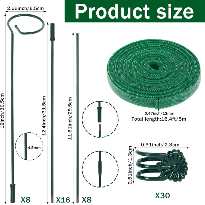 8 Sets Metal Plant Sticks Support Tall 48 Inch Adjustable Plant Support Stakes Amaryllis Holder Stakes Support Indoor Outdoor with 30 Clips 16.5' Ties for Orchid Tomato Lily Flower