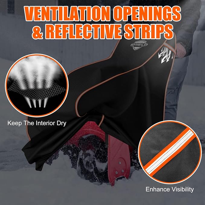 Snow Blower Cover, 24"/26"/28" Heavy Duty 900D Waterproof Snowblower Cover | Fit for Two-Stage and Single-Stage Snow Throwers, Compatible with Toro, EGO, Craftsman, Ariens Black & Orange