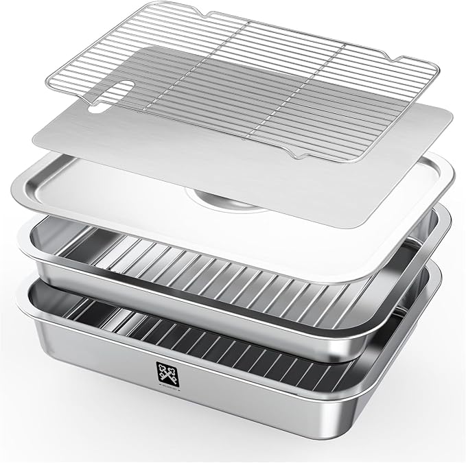 GOLDEN KEY Grilling Prep and Serve Tays,Stainless Steel Grill Carry System,Grill Prep Trays Set of 5,Marinade Container with Lid and Cutting Board,Grilling Gifts for Men