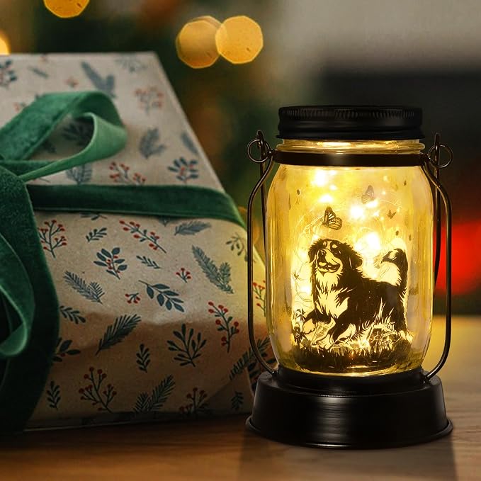 kyoryuger Bernese Mountain Dog Gifts for Women/Men Bernese Mountain Solar Lanterns Birthday Dog Lovers Lantern Pet Loss Dog Memorial Lights Solar Garden Decor Yard, Patio,Backyard,Porch Torches Light