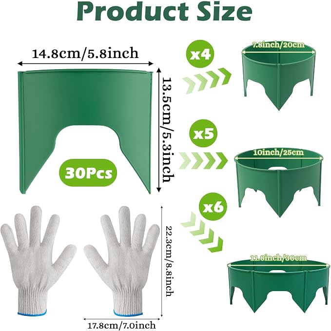 30pcs Planting Grow Rings, Round Edging Spliceable Protective Pest-Planting Rings for Vegetable Herb Flower, Circular Landscape Adjustable Plant Support Circle Protector for Watering