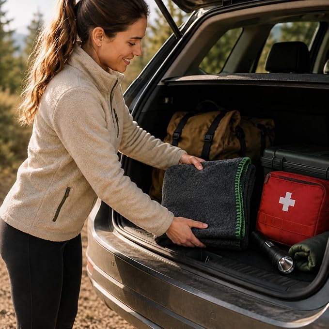 Wool Camping Blanket 10-Pack - 70% Wool Heavy-Duty Military Style Throw, Warm & Washable, Fire Retardant Cover for Emergency, Survival & Outdoor Use - For Camping, Car, Home & Hiking, Grey 62x84