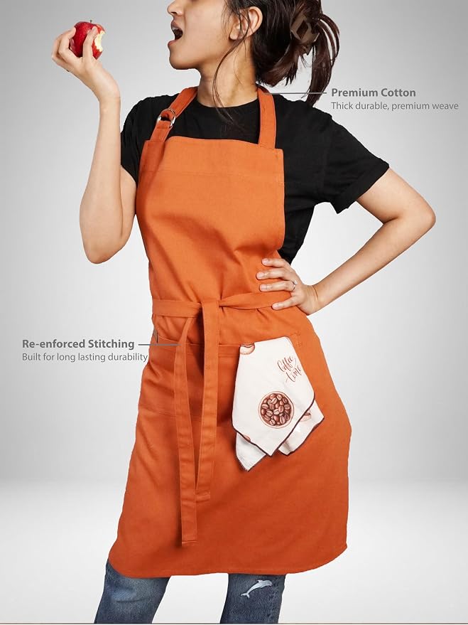 100% Cotton Kitchen Apron with 2 Pockets – Adjustable Chef Apron for Cooking Baking BBQ – Unisex Apron
