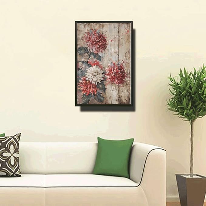 Metal Sign Tin Sign Vintage Rustic Chrysanthemums Tin Sign for Distressed Wood Surfaces Vintage Aesthetics and Corrosion Resi Sign for Garden for Home Decor 12×16 Inches with Metal Frame