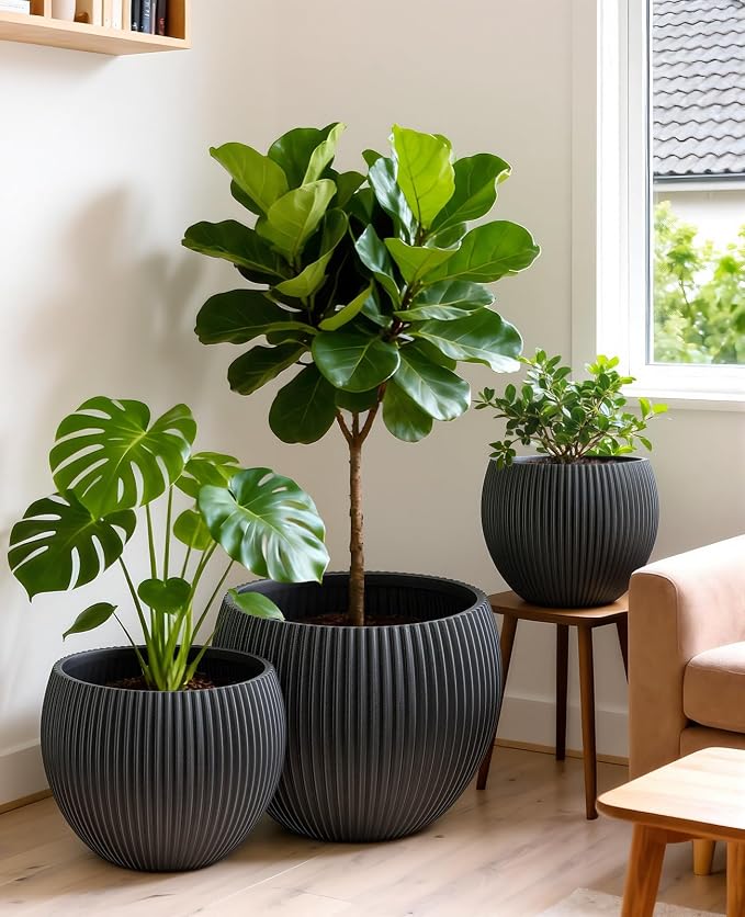 homenote Flower Pots 14.5/12/9.7 Inch,Large Plant Pots Indoor with Drainage,Plastic Pots for Plants,Garden Pots for Outdoor,Large Planters for Indoor Plants,Big Plastic Planter(3 Pcs)