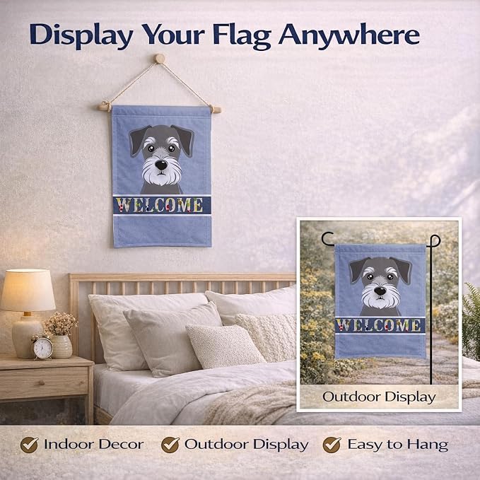 Caroline's Treasures BB1392GF Schnauzer Welcome Garden Flag, Blue Mailbox Flag Decorative Yard Flag Banner Outside Patio Artwork Yard Flower Beds, Garden Size, Multicolor