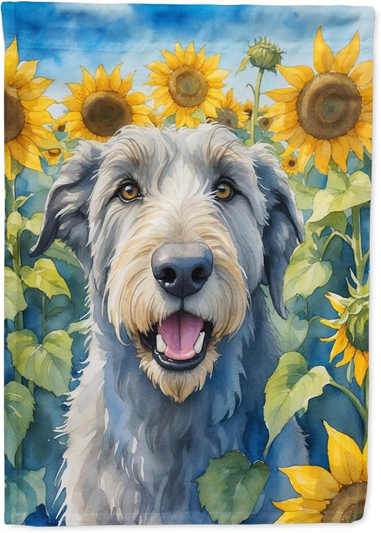 Caroline's Treasures DAC6100CHF Irish Wolfhound in Sunflowers House Flag Large Porch Sleeve Pole Decorative Outside Yard Banner Artwork Wall Hanging, Polyester, House Size, Multicolor