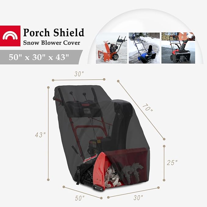 Porch Shield Snow Blower Cover – Outdoor Snowblower Cover Waterproof Heavy Duty for Most Two Stage Snow Thrower 50''L x 30" W x 43" H Black