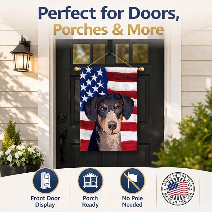Caroline's Treasures CK6520CHF Eurohound Dog American Flag House Flag Large Porch Sleeve Pole Decorative Outside Yard Banner Artwork Wall Hanging, Polyester, House Size, Multicolor