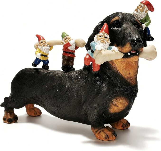 Sunthus Funny Gnomes Dachshund Garden Statue Outdoor Decor | Weiner Dog Resin Yard Ornament