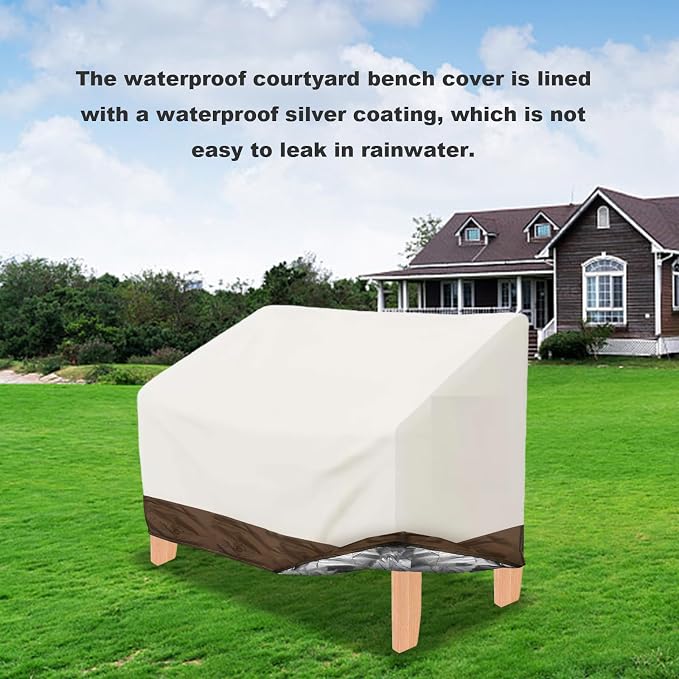 Hoypeyfiy Patio Bench Cover, Outdoor Garden Bench Cover for 2-Seater Bench, White Oxford Fabric Furniture Bench Cover with Drawstring for Patio, Porch, Yard and Garden