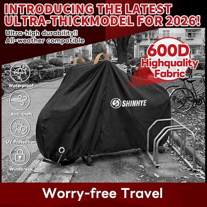 Bike Cover Waterproof Outdoor, 600D Heavy Duty Bicycle Tarp Rain Sun UV Dust Windproof with Reflective Strips Storage Bag, Fits Mountain Road Electric (Black,79×28×43.5in 1 Bike)