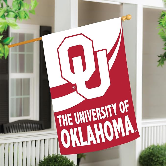 NCAA University of Oklahoma House Flag, 28 x 44, Double Sided Garden Flags for Outside, Outdoor College Flags & Banners for Gardens Patio, Indoor Wall Decor Flag for Room