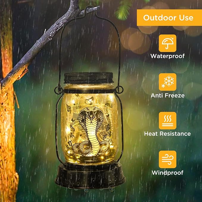 kyoryuger Snake Gifts for Women/Men Snake Solar Lanterns Mom Birthday King Cobra Snakes Animal Lovers Lantern Animal Memorial Lights Solar Garden Decoration for Yard, Patio,Backyard,Porch Torches