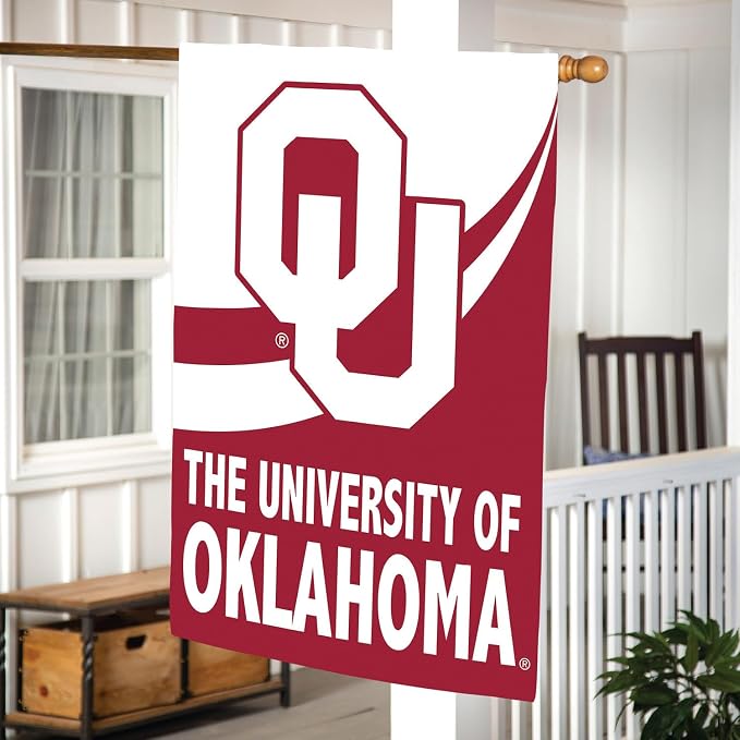 NCAA University of Oklahoma House Flag, 28 x 44, Double Sided Garden Flags for Outside, Outdoor College Flags & Banners for Gardens Patio, Indoor Wall Decor Flag for Room