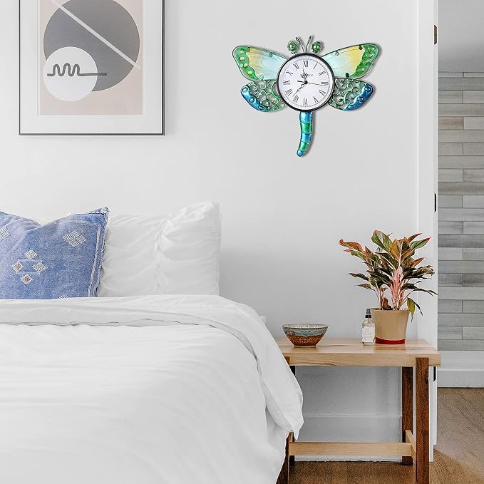 MUMTOP Indoor Outdoor Wall Clock Dragonfly Waterproof Wall-Mounted Clock for Patio Home Living Room Bedroom