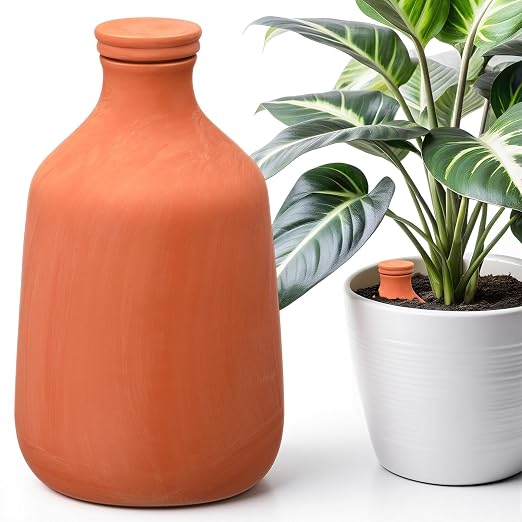 DoubleFill 1 Pcs 100 oz Ollas Terracotta Watering Pots Self Watering Planter Insert Terracotta Globes Clay for Outdoor Indoor Garden Plants, Easy to Refill