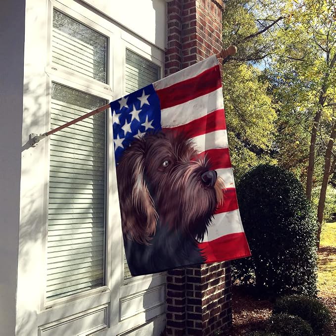 Caroline's Treasures CK6535CHF German Roughhaired Pointer American Flag House Flag Large Porch Sleeve Pole Decorative Outside Yard Banner Artwork Wall Hanging, Polyester, House Size, Multicolor