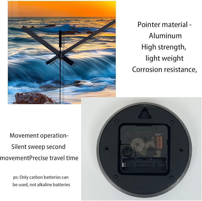 Blue Beach Wall Clocks Battery Operated 14 Inch | Analog Coastal Wall Clock for Bedroom Living Room Kitchen Glass Wall Clock Silent Non Ticking