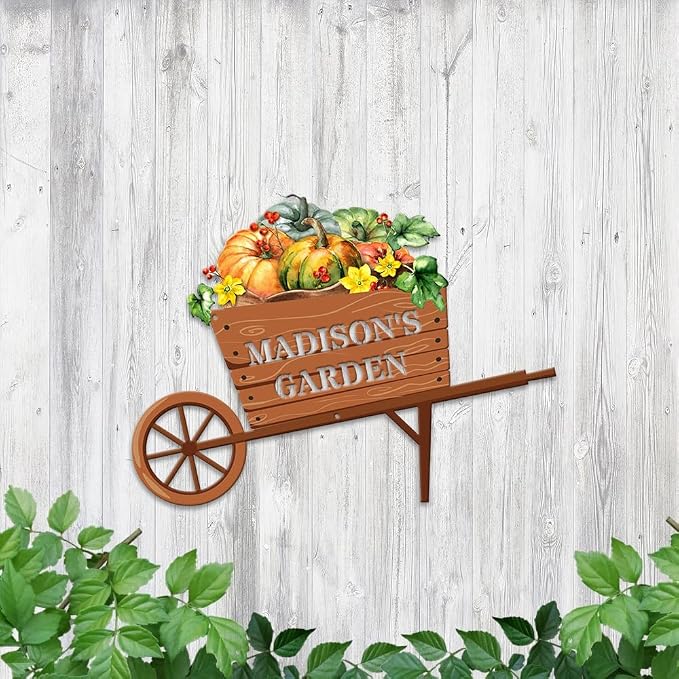 MeMate Garden Sign, Vegetable Garden Signs for Outdoor Decor, Personalized Metal Signs Garden, Customized Name Wall Art, Large Sign for She Shed Porch Deck, Personalized Outdoor Plaques