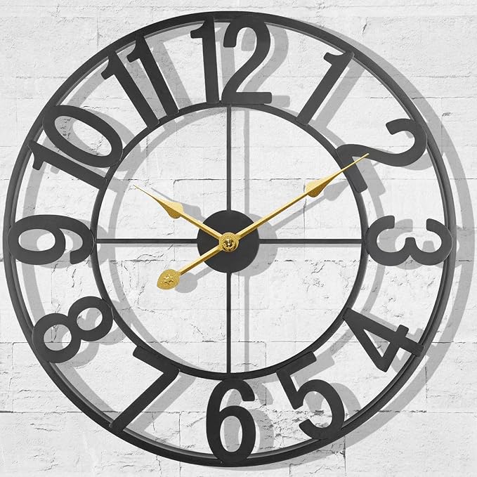 Large Outdoor Clock, Patio Decorative Wall Clock Silent Non Ticking Battery Operated, 20 Inch Modern Black Metal Waterproof Clock for Pool Area, Living Room, Kitchen