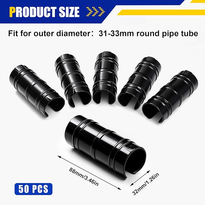 50 Pcs 1-1/4 Inch Greenhouse Clips, 32mm Black Plastic Clamp Garden Buildings Frame Snap PVC Pipe Tube Clips for Greenhouse Films Sunshade Nets Row Covers Shelters Fixing, Farming, Gardening