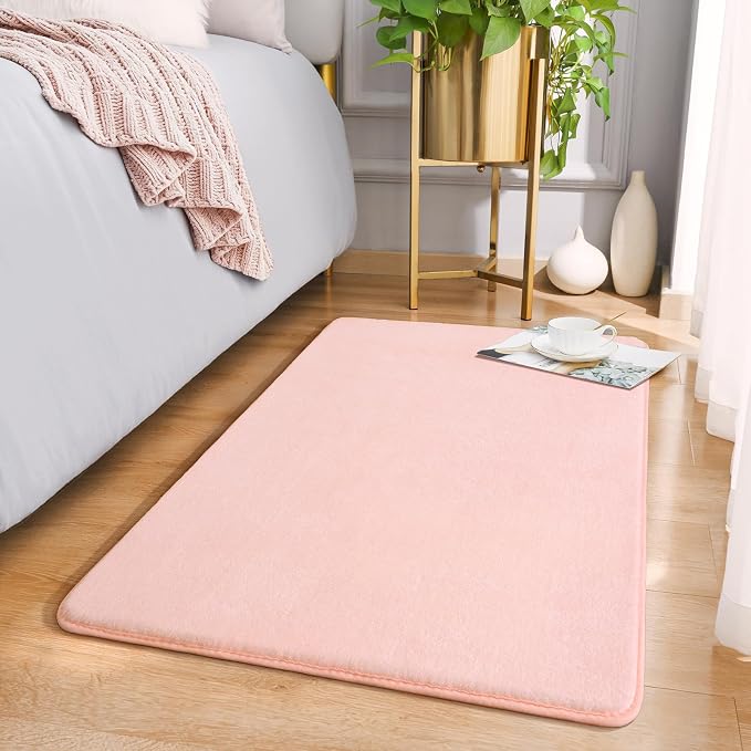 Amearea Modern Washable Runner Rugs, 2x3 Feet Pink Bedroom Runner Rug | Small Area Rugs for Bedroom Living Room, Non Slip Memory Foam Rug for Entrance Entryway Kids Boys Girls Room Laundry Room