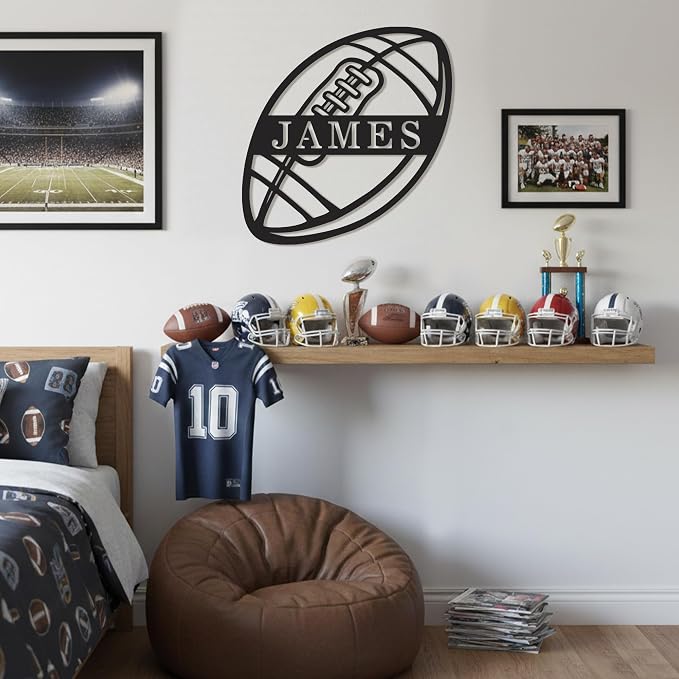 Custom American Football Metal Wall Art – Personalized Team Name Sign, Sports Player Gift, Metal Football Decor for Home, Locker Room & Man Cave