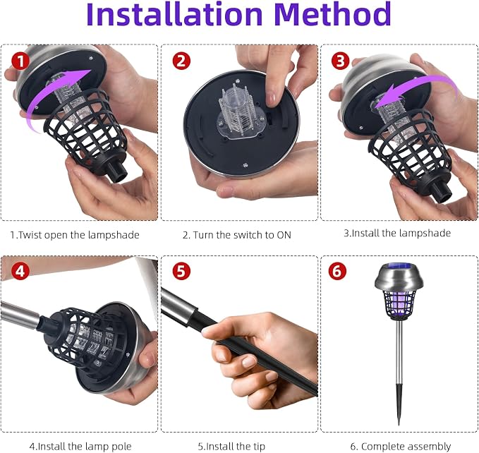 Solar Bug Zapper Outdoor Waterproof Mosquito Repellent Outdoor Patio Mosquito Trap & Killer for Backyard, Farm, Garden, 2026 Solar Powered Fly Zapper for Small Flying Insect, Gnats, Flies, Moths(4)