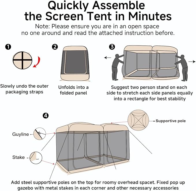 Alvantor Pop Up Screen House Tent, Instant Outdoor Gazebo with Mosquito Netting & UPF 50+ Sun Protection, Portable Canopy Shelter for Patio, Backyard, Camping (2-10 Person)