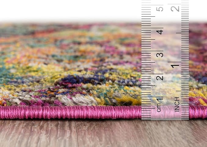 Unique Loom Jardin Collection Colorful, Vibrant, Abstract, Modern Area Rug (5' 0 x 5' 0 Round, Multi/Blue)