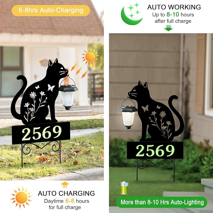 Address Signs for Houses,YY Gardenia Solar Lantern Garden Stake with Glow in the Dark House Numbers-Waterproof Outdoor Yard Sign with Solar Power-Elegant Garden Decor