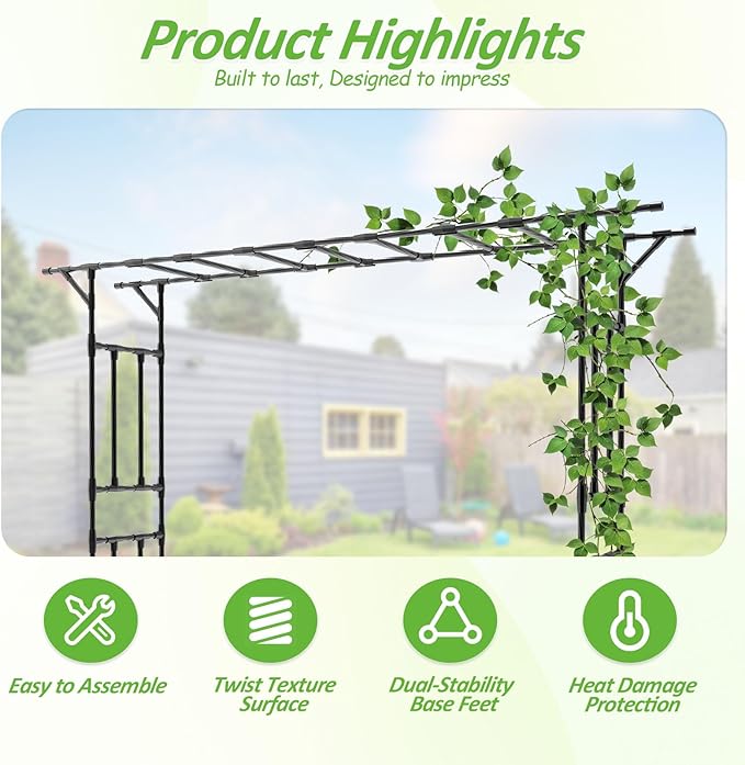 Garden Arch Trellis - 100.4" L×85.4" H Flat Top Garden Arch, Sturdy and Rustproof Garden Arch Trellis for Climbing Plants Outdoor, Arbor Trellis for Backyard, Patio, Lawn, Wedding(20MM Pipe)
