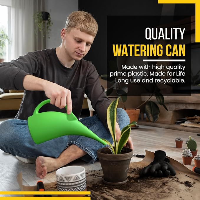 2 Pack 1/2 Gallon Green Watering Can – Small Plastic Plant Waterer for Indoor & Outdoor Use – Lightweight Garden Tool with Easy Pour Spout – Ideal for Flowers, Herbs & Lawns