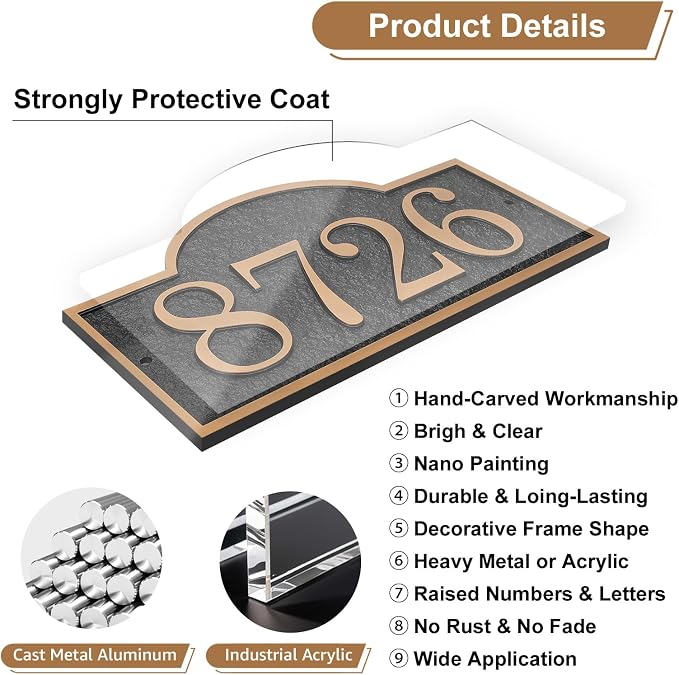 Address Plaque Small Arch - 12'' x 6.85'' Custom Address Sign for House,House Number Plaque Sign for Outside House,Driveway,Mailbox Easy Installation Metal & Large Options (Style 6)