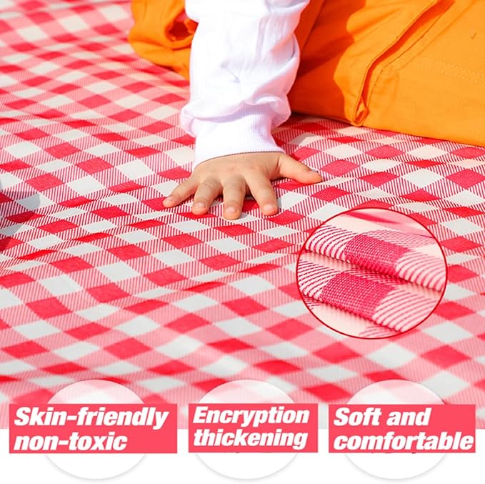 Extra Large 80x80 in Beach Blanket Outdoor Picnic Blankets, Foldable Waterproof Sand Free Beach Mats Picnic Mat for Festival BBQ Park Grass Lawn Camping Hiking Travel Concerts (Classic Red Check)