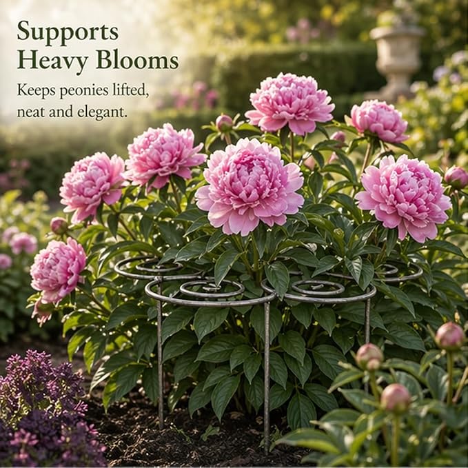 Metal Plant Support Ring for Garden Peony Cage Stand Indoor Pots Flower Hoop, Decorative Outdoor Peonies Grow Through Rings, Large Dahlia Stake, Pothos Climber Pole(2PCS,Small)