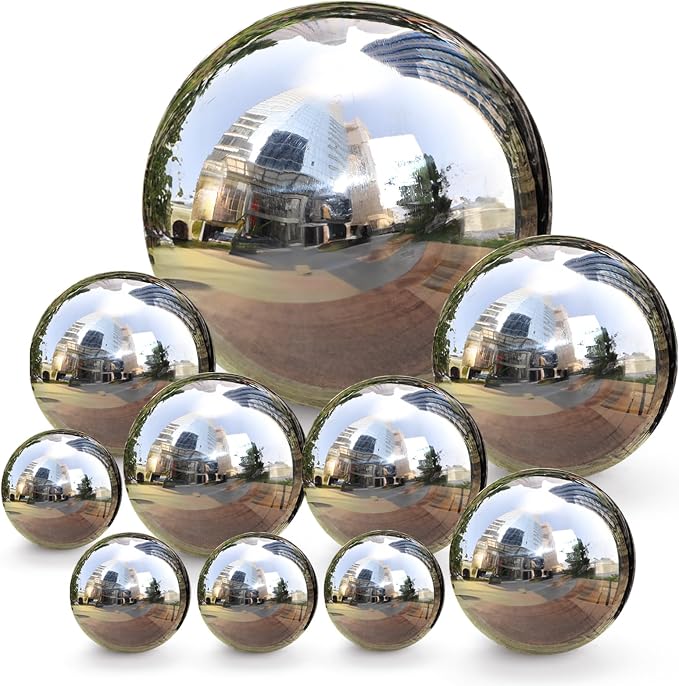 10 Pack Stainless Steel Gazing Balls, 50-150 mm Garden Mirror Globe Floating Pond Sphere, Silver Polished Hollow Ball Reflective Ornament for Home Yard Outdoor Lawn Decoration