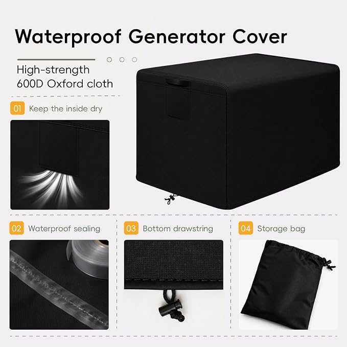 Universal Waterproof Generator Cover, 38x28x30 inch 600D Thick Oxford Fabric Outdoor Dust Snow Rain UV Proof Full Wrap Protective Cover for most Generator, Black