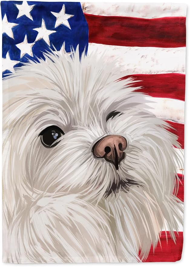 Caroline's Treasures CK6612GF Maltese American Flag Garden Flag Mailbox Flag Decorative Yard Flag Banner Outside Patio Artwork Yard Flower Beds, Garden Size, Multicolor