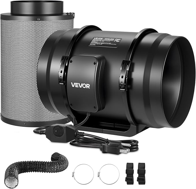 VEVOR 8" Air Filtration Kit, 180 CFM Inline Duct Fan with Speed Controller, Carbon Filter & Ducting Ventilation System for Heating Cooling Booster, Grow Tents, Hydroponics